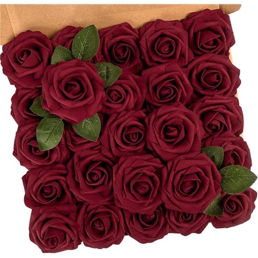 Artificial Flowers, 25Pcs Fake Flowers Roses Perfect for DIY Wedding Bouquets